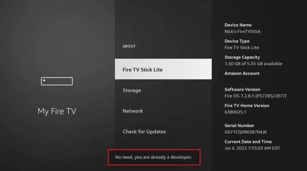 Developer Options on FireStick